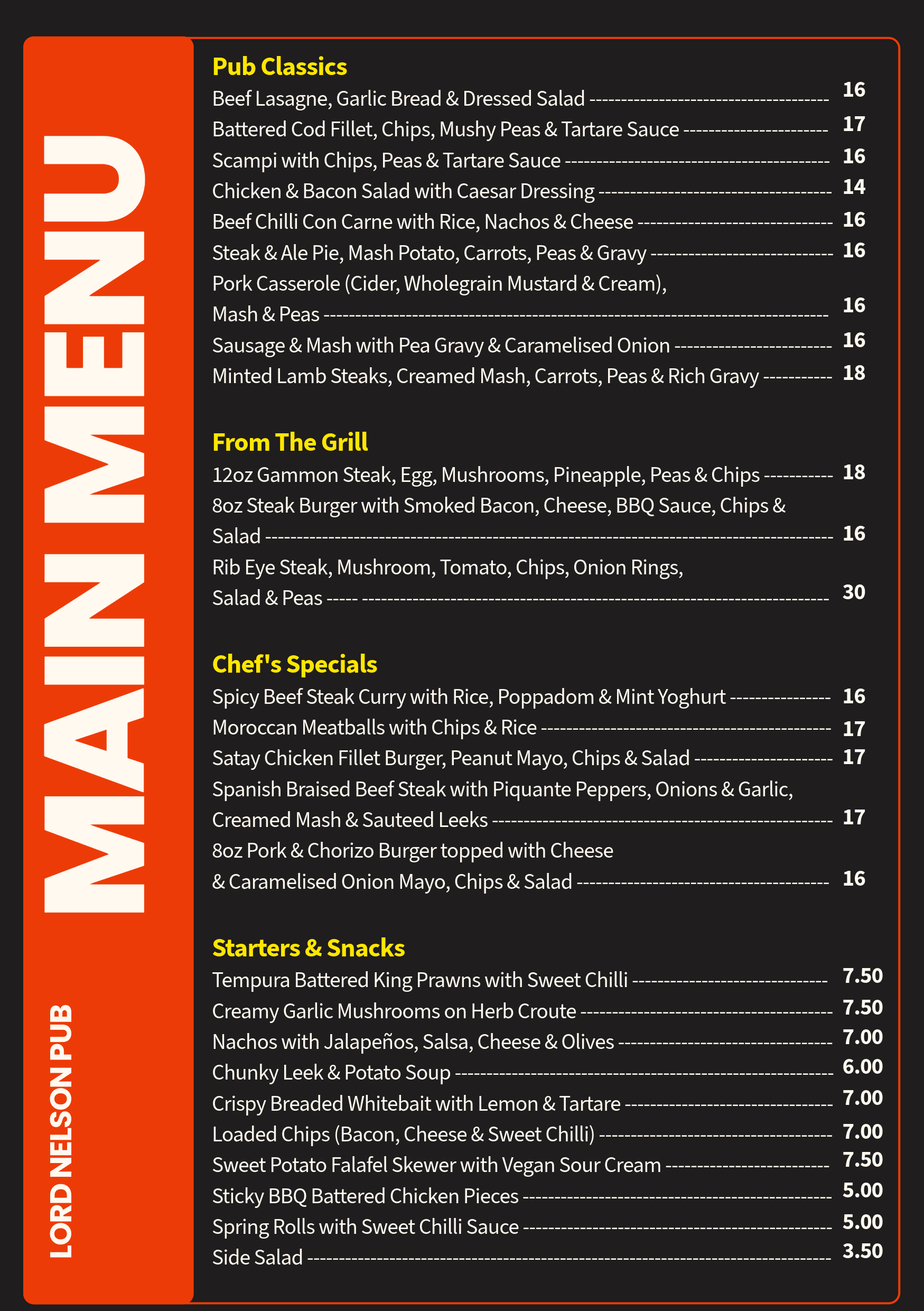 Main menu side one of two